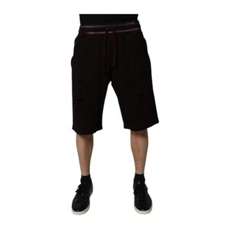 Dolce & Gabbana Logo Plaque Bermuda Sweat Shorts - Heren - Korte Broeken - Bruin - 3XL - Katoen - Korte Broeken