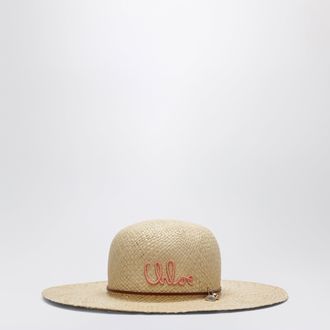 Chlo&eacute; Cappello in rafia con ricamo logo