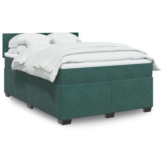 vidaXL Cama Box Spring Con Colch&oacute;n Terciopelo Verde Oscuro 140x190 Cm Vidaxl