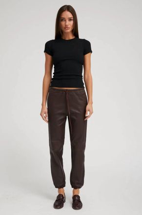 SPRWMN Leather Drawstring Jogger In Dark Chocolate