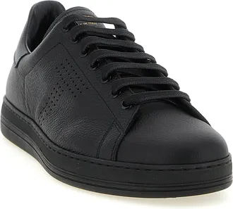 Tom Ford Mens Black Leather Low Top Sneakers