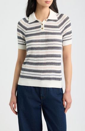Rag & Bone Teresa Stripe Silk Blend Polo in Ivory Multi at Nordstrom, Size Xx-Small