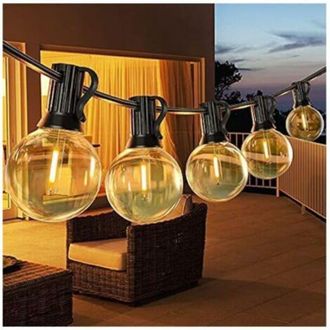 OEM Guirnalda De Luces Led Para Exteriores De 15 M, Con 26 Bombillas De Pl&aacute;stico E12 G40, Resistente Al Agua Ip45 Para Jard&iacute;n, Patio O Bistr&oacute;
