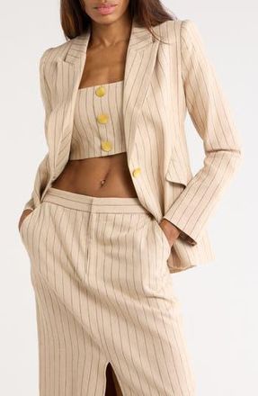 L'agence Chamberlain Pinstripe Linen Blend Blazer in Tan/Brown Pinstripe at Nordstrom Rack, Size 16