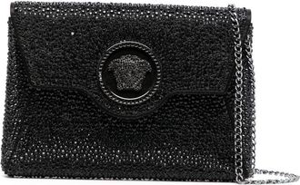 Versace La Medusa crystal envelope clutch - women - Leather/Crystal - One Size - Black