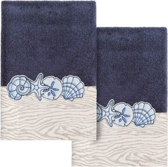 Linum Home Textiles 100% Turkish Cotton Shell Row 2Pc Embellished Hand Towel Set