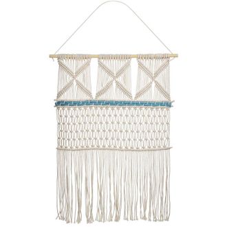 Beliani Decoraci&oacute;n De Pared De Algod&oacute;n Beige Azul 66 X 141 Cm Colgante Kalady Ii