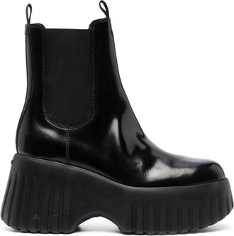 Hogan H-Stripes Wedge Chelsea Boots - Dames - Chelseaboots - Zwart - 40 EU - Leer - Schoenen
