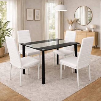 Kosy Koala Black Clear Glass 4 Faux Leather padded White Chairs Dining Furniture