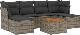 vidaXL Vidaxl - Set De Sof&aacute;s De Jard&iacute;n 7 Piezas Con Cojines Rat&aacute;n Pe Gris