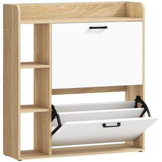 HOMCOM Zapatero estrecho 83x24x90.5 cm natural y blanco