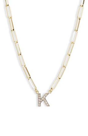 Meshmerise Diamond Initial Charm Paper Clip Chain Necklace in Yellow-K at Nordstrom Rack