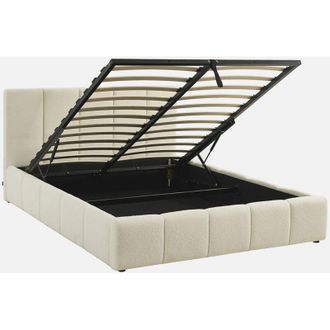 Sweeek Cama Ba&uacute;l Con Somier A L&aacute;minas Y Cabecero 140cm, Acabado En Borreguito