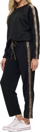 Ariella Long Sleeve With Snakeskin Side Stripe & Drawstring Waist Jumpsuit In Bla