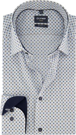 Olymp Modern Fit OLYMP wit overhemd beige blauw patroon