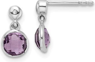 Diamond2Deal Sterling Silver Rhodium-plated Diamond and Amethyst Dangle Earrings