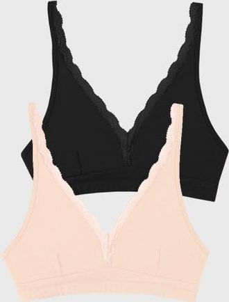Stripe and Stare Lace Plunge Two Pack in Black & Sand at Nordstrom, Size X-Small