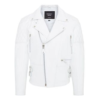 Infinity Leather Mens Cowhide Brando Biker Jacket - Garland - White - Size X-Large