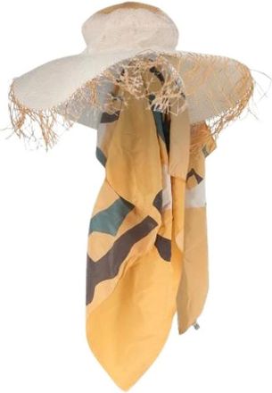 Jacquemus Pre-owned Cappello a tesa larga con foulard - - Pre-owned - Donna - Bianco - ONE SIZE
