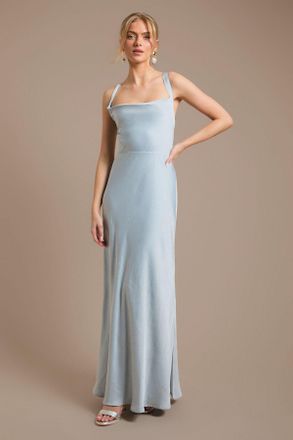 Oasis Womens Light Blue Cross Shoulder Tie Back Satin Maxi Bridesmaid Dress - Size 18 UK