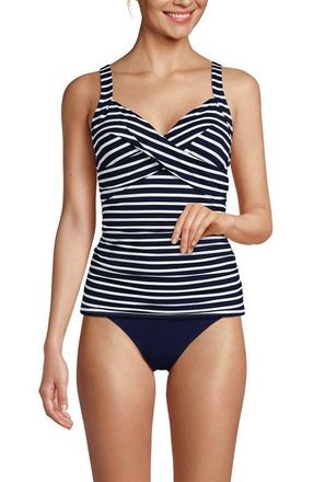 Lands End Wrap Underwire Tankini Top Swimsuit in Deep Sea/white Media Stripes at Nordstrom, Size 8