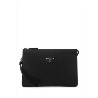 Prada Black Leather Clutch Nero Vitello