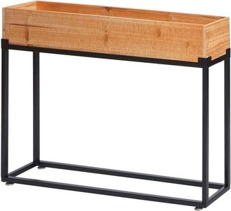 Hhg Hhg - Nunca Usado] Jardinera 482, Jardinera Para Hortalizas, Madera-acero 62x80x16cm, Marco Negro, Color Natural