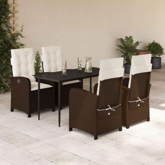 vidaXL Set Comedor De Jard&iacute;n 5 Piezas Y Cojines Rat&aacute;n Sint&eacute;tico Marr&oacute;n Vidaxl