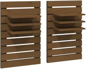 vidaXL Estantes mesitas pared 2 uds madera maciza de pino marrón miel vidaXL