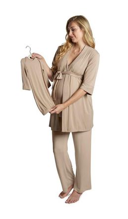 Everly Grey Analise During & After 5-Piece Maternity/Nursing Sleep Set for Mom & Baby in Latte at Nordstrom, Size X-Small