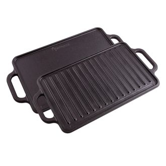 Victoria Victoria 38793 Plancha Cocina Hierro Fundido Esmaltado Inducci&oacute;n, Parrilla Reversible 33x21cm, Fuego Barbacoa Negro