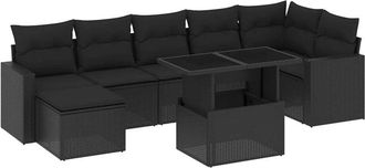 vidaXL Vidaxl - Set De Sof&aacute;s De Jard&iacute;n 8 Piezas Y Cojines Rat&aacute;n Sint&eacute;tico Negro