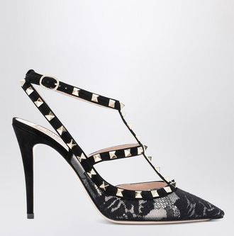 Valentino Garavani High black Rockstud lace pumps