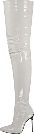 Generic White,46,Ladies Patent Leather Thigh High Boots, Sexy Artificial PU Stiletto High Heel Over The Knee Boots, Large Size Stretch Side Zip Evening Party 