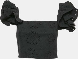 Alice & Olivia Alice + Olivia Black Broderie-Anglaise Tawny Ruffled Crop Top