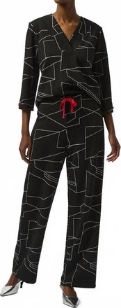 Joseph Ribkoff Abstract Print Pull On Wide Leg Pants In Black/off-White