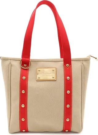 Louis Vuitton Antigua Beige Red Color Canvas Shoulder Bag Tote Bag (Pre-Owned)