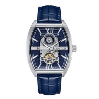 Heritor Masterson Semi-Skeleton Leather-Band Watch in Silver/blue at Nordstrom