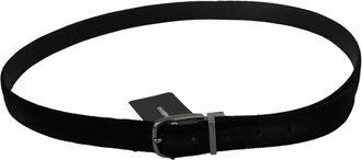 Dolce & Gabbana Black Velvet Silver Tone Metal Buckle Men Belt Cotton Leather
