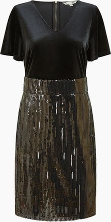 Yumi Womens Velvet Sequin V-Neck Knee Length Bodycon Dress - Black - Size: 10