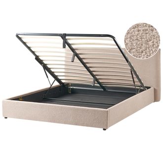 Beliani Beliani - Cama Con Almacenaje Elevable Moderna De Boucl&eacute; Gris Pardo 180 X 200 Cm Lavaur