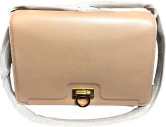 Ferragamo Womens Trifolio Soft Leather Flap Crossbody Bag In Ameretti Beige Gold Hardware