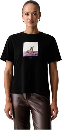 Twinset T-shirt met dierenprint - Dames - Tops - Zwart - Maat: XS Katoen