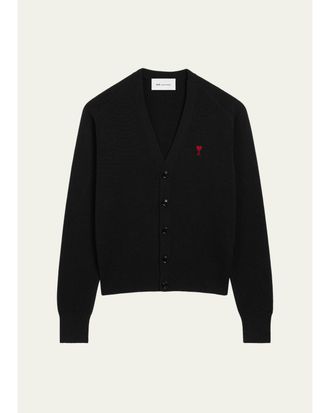 Ami Mens Merino Wool Ami De Coeur V-Neck Cardigan