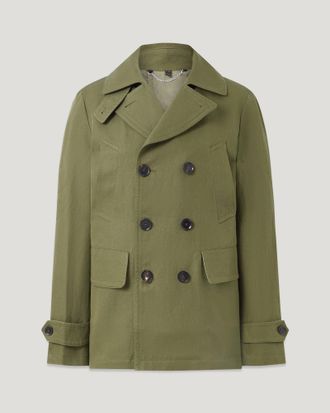 Belstaff Milford Peacoat Mens Tailored Linen Cotton Twill True Olive Size UK 34