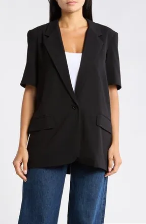 Leith Brooklyn Short Sleeve Blazer in Black at Nordstrom Rack, Size X-Small