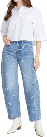 Free People Embellished Barrel Jeans In Blue