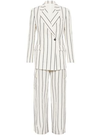 Brunello Cucinelli striped linen-blend suit - women - Cotton/Linen/Flax - 38 - White