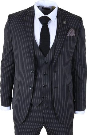 TruClothing Classic Pinstripe 3 Piece Suit Tailored Fit Formal Set
