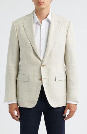 Canali Capri Trim Fit Tan Linen & Wool M&eacute;lange Sport Coat in Light Beige at Nordstrom Rack, Size 44 Us / 56 Eu Long